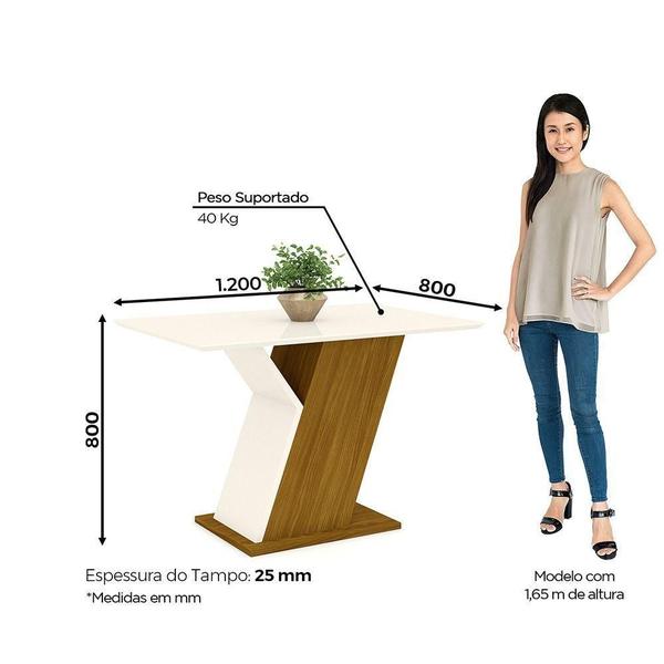 Imagem de Mesa De Jantar Com Tampo Em Mdf 120cm Kesha Casa 812 Nature Com Off White