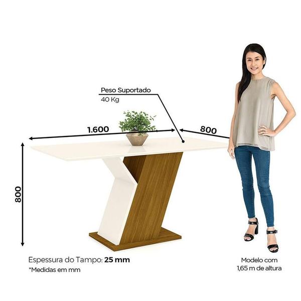 Imagem de Mesa De Jantar Com Tampo Em Mdf 160cm Kesha Casa 812 Nature Com Off White