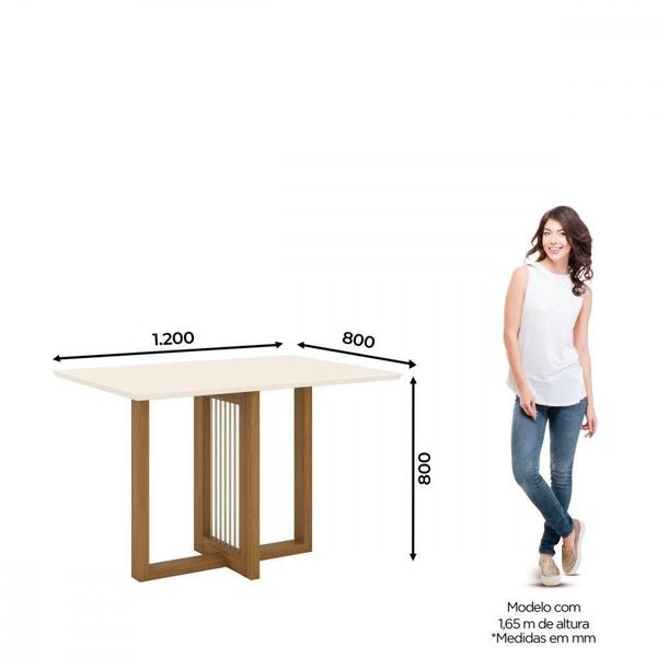 Imagem de Mesa De Jantar Com Tampo Mdf Com Canto Reto 120 Cm Natalí Henn Nature Com Off White