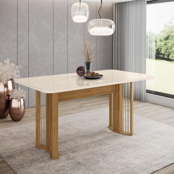 Imagem de Mesa de Jantar Com Tampo MDF e Vidro com Canto Arredondado 160 Cm Ísis Henn