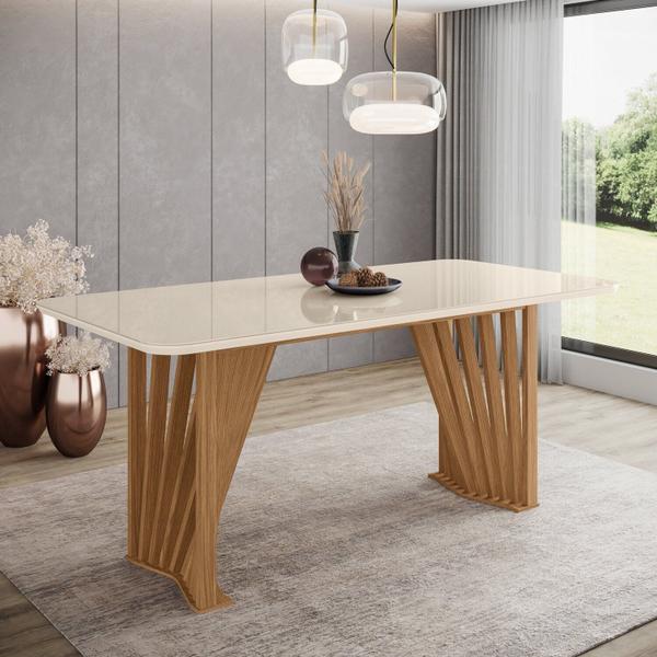 Imagem de Mesa de Jantar com Tampo Mdf e Vidro com Canto Arredondado 180 Cm Adriana