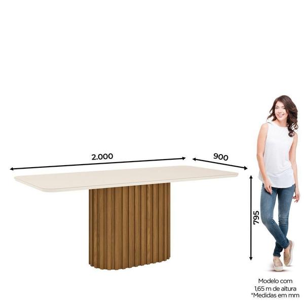 Imagem de Mesa De Jantar Com Tampo Mdf E Vidro Com Canto Arredondado 200 Cm Solana Henn Nature Com Off White