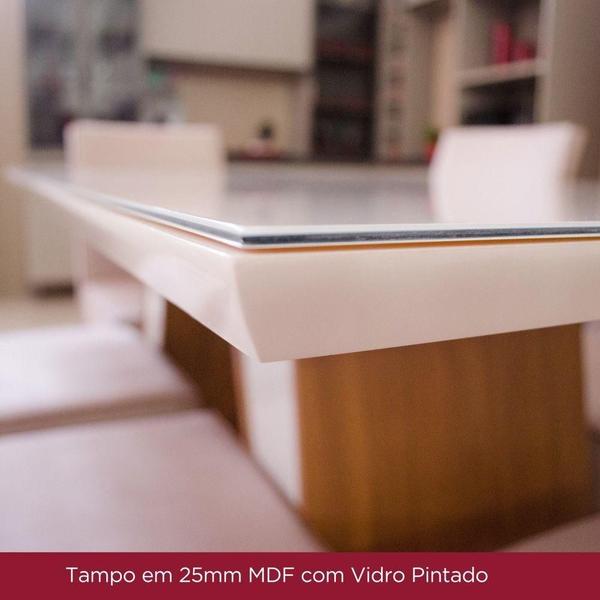 Imagem de Mesa De Jantar Com Tampo Mdf E Vidro Com Canto Reto 120 Cm Natalí Henn Nature Com Off White