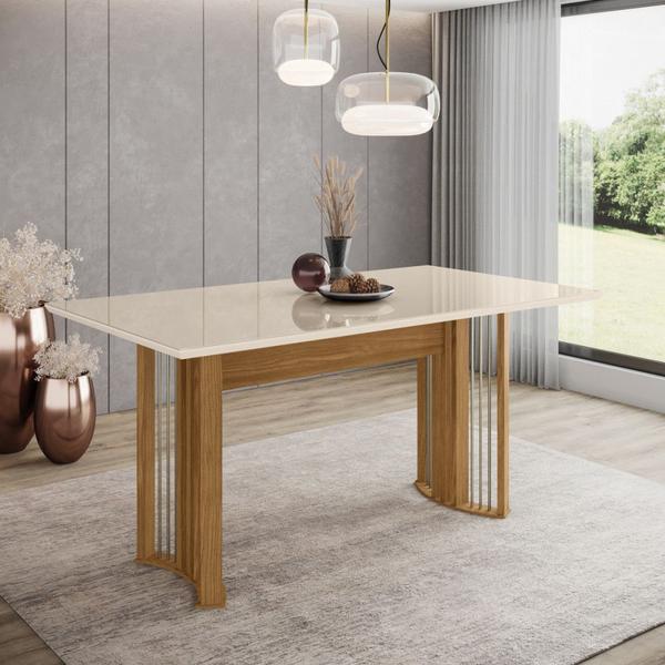 Imagem de Mesa de Jantar Com Tampo MDF e Vidro com Canto Reto 160 Cm Ísis Henn