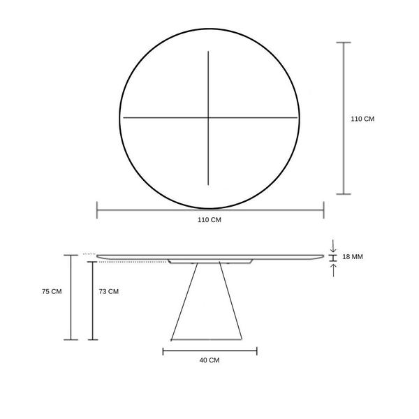 Imagem de Mesa de Jantar Cone 110 cm Laqueada + Vidro 4mm