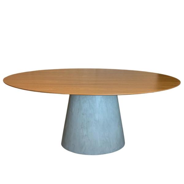 Imagem de Mesa De Jantar Cone Oval 160x90 Cm Base Cimento Queimado Tampo Freijó