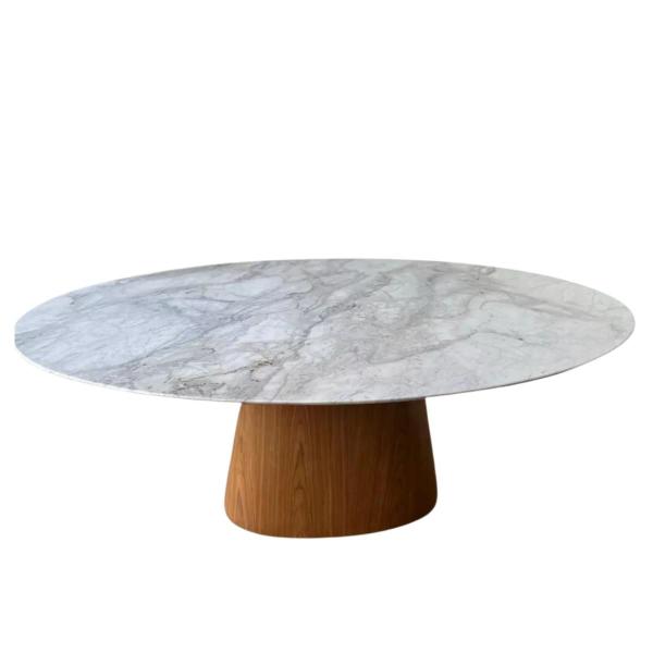 Imagem de Mesa de Jantar Cone Oval 180x100 cm Mármore Branco Extra Base Freijó