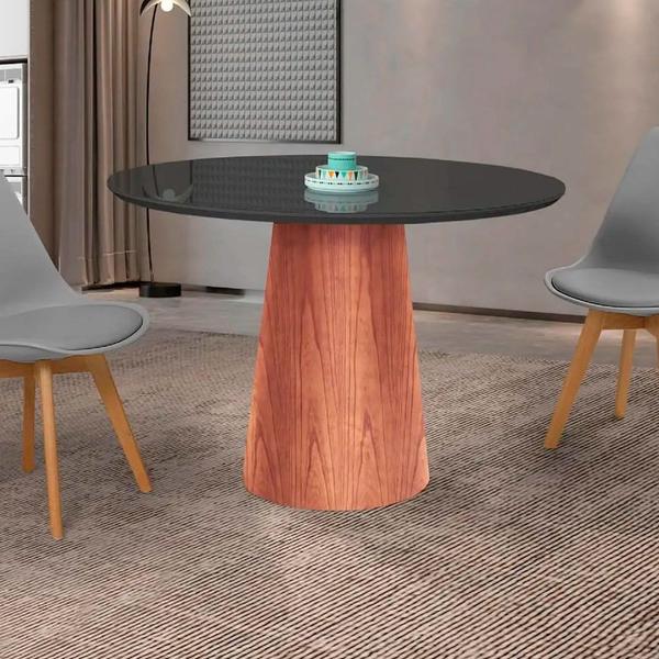 Imagem de Mesa de Jantar Cone Tampo Laqueado Com Vidro 100cm Facilita Decor