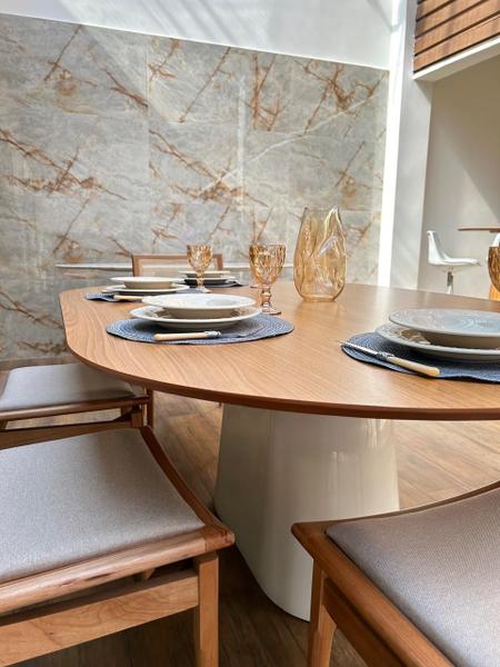 Mesa de Jantar Cone Zoe 120x80cm Base Laca Branca Tampo Freijó