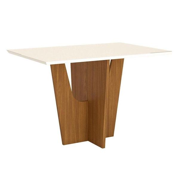 Imagem de Mesa De Jantar Danielly 120 Cm Tampo Reto Com Vidro Nature Off White - Henn