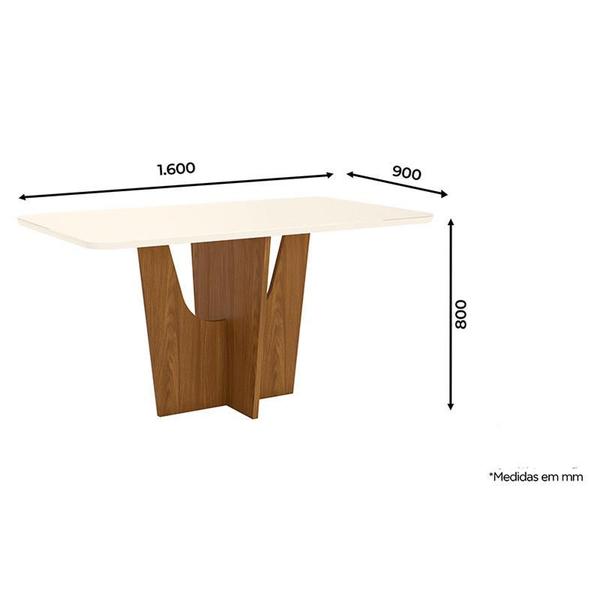 Imagem de Mesa de Jantar Danielly 160 cm Tampo Arredondado com Vidro Nature Off White  Henn