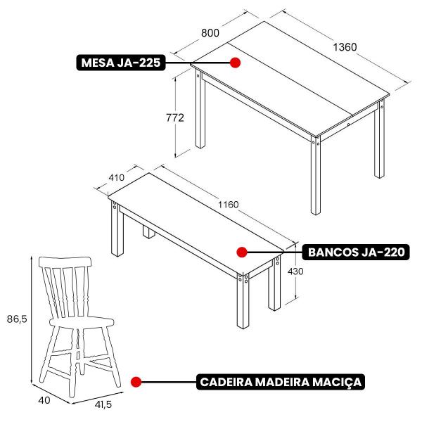 Imagem de Mesa de Jantar Ditália 2Bancos 2Cad JA-220+JA-225 Cozy