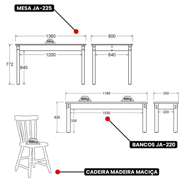 Imagem de Mesa de Jantar Ditália 2Bancos 2Cad JA-220+JA-225 Cozy