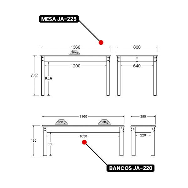 Imagem de Mesa de Jantar Ditália 2Bancos JA-220+JA-225 Cozy