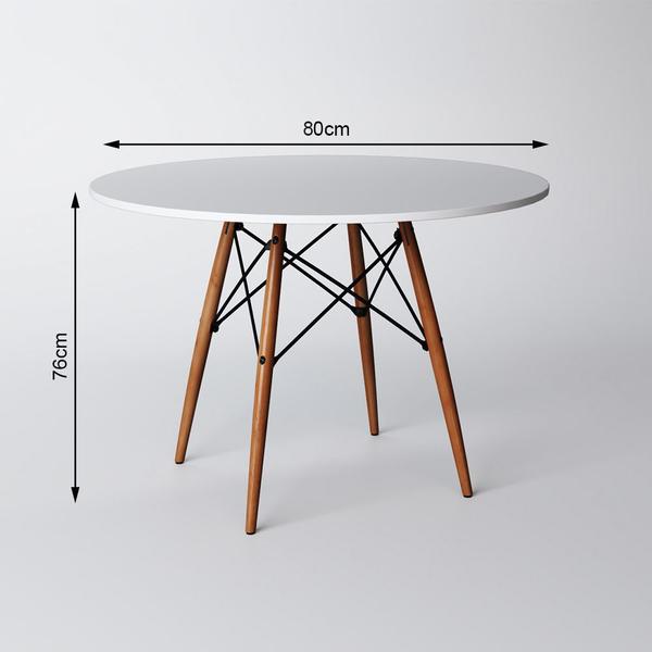 Imagem de Mesa de Jantar Eames 80cm Tampo Redondo Branco Base de Madeira