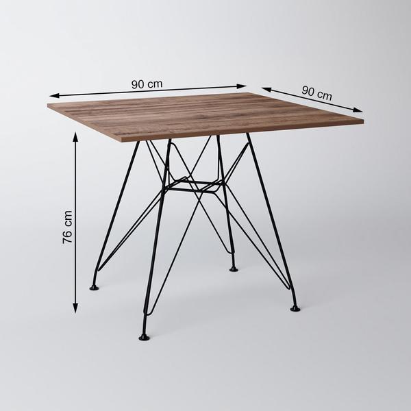 Imagem de Mesa de Jantar Eames Eiffel 90cm Amêndoa Quadrada com 4 Cadeiras Brancas Base de Ferro Preto