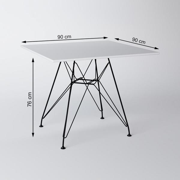 Imagem de Mesa de Jantar Eames Eiffel Quadrada Branca 90cm com 4 Cadeiras Brancas Base Ferro Preto