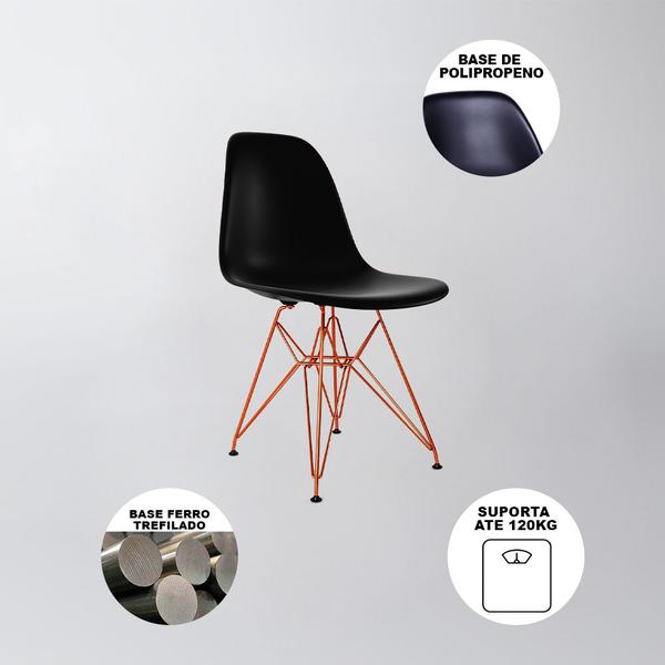 Imagem de Mesa de Jantar Eames Eiffel Quadrada Branca 90cm com 4 Cadeiras Pretas Base Ferro Cobre