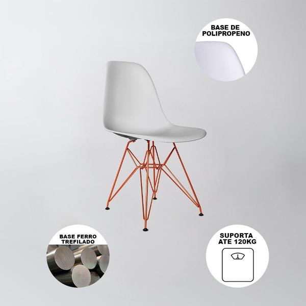 Imagem de Mesa de Jantar Eames Eiffel Quadrada Preta 90cm com 4 Cadeiras Brancas Base Ferro Cobre