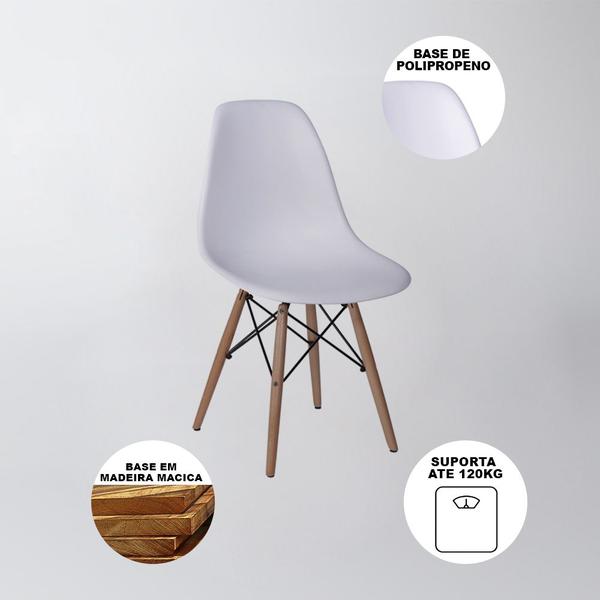 Imagem de Mesa de Jantar Eames Eiffel Wood Quadrada Preta 90cm Base Madeira Maciça com 4 Cadeiras Brancas