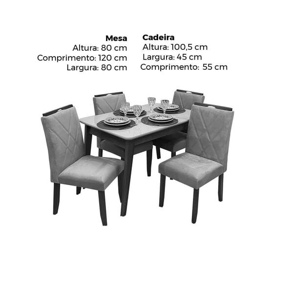 Imagem de Mesa de Jantar Elegance 120x80 COM Vidro 4 Cadeiras California JCM Cor Cinamomo Off White Rose