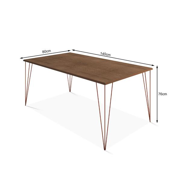 Imagem de Mesa de Jantar Elen 140x80cm Tampo Amêndoa com Base Cobre