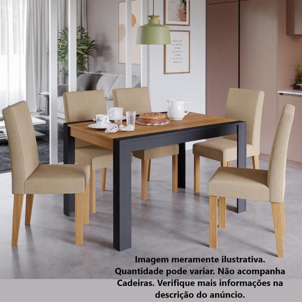 Imagem de Mesa de Jantar em MDF Retangular 1 Tampo 4 Pés 130cm x 90cm Cozinha Moderna Preto Chumbo Marrom