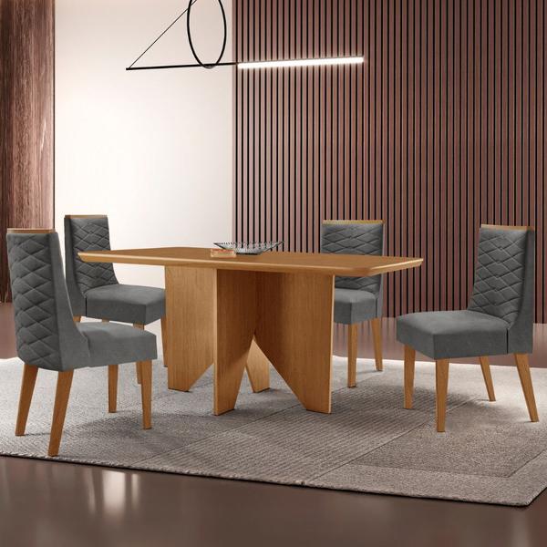 Imagem de Mesa de Jantar Evora 120cm MDF Canto copo e com 4 Cadeiras Safira