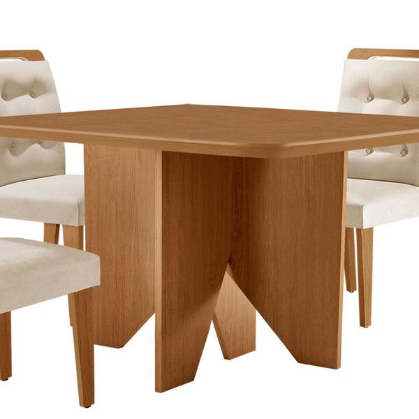 Imagem de Mesa de Jantar Evora 90cm MDF Canto copo e 4 Cadeiras Carol