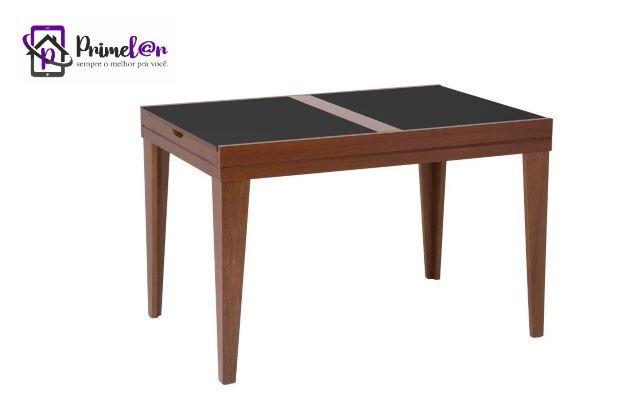 Imagem de Mesa De Jantar Extensível 1.20 a 1.80 Com Vidro Pés Madeira Gênova