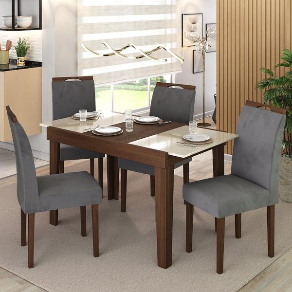 Imagem de Mesa de Jantar Extensível 140 cm Naturalle Imbuia - Vidro OFF White