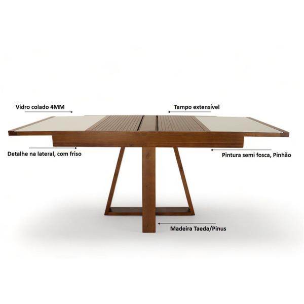 Imagem de Mesa de Jantar Extensível 178x78cm Tampo Vidro Atena