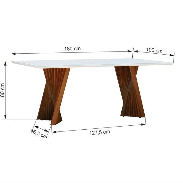 Imagem de Mesa de Jantar Gus 180x100cm Tampo MDF Laqueado com Vidro - Amêndoa