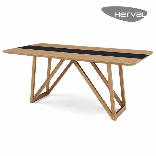 Imagem de Mesa de Jantar Herval Indy Retangular, 180 x 90 cm, Amêndoa com Vidro Preto