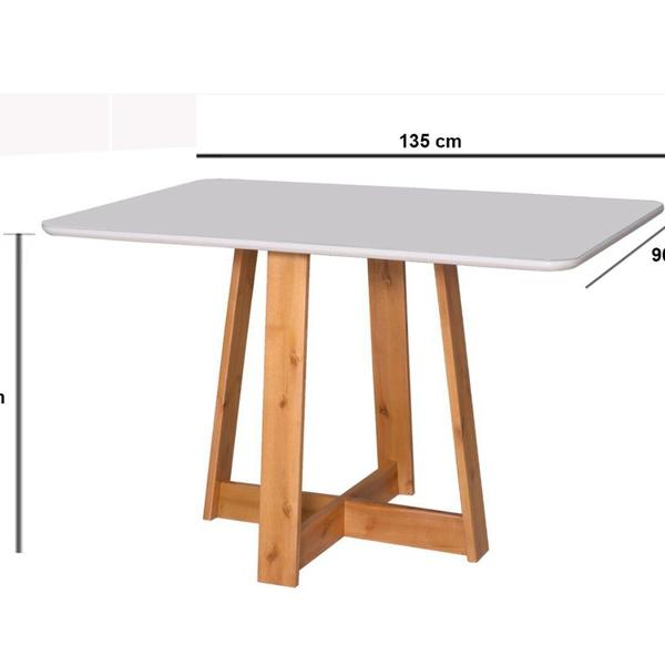 Imagem de Mesa de Jantar Ibiza 135x90cm Pés em Madeira Maciça Tampo Laqueado com Vidro Branco/Mel