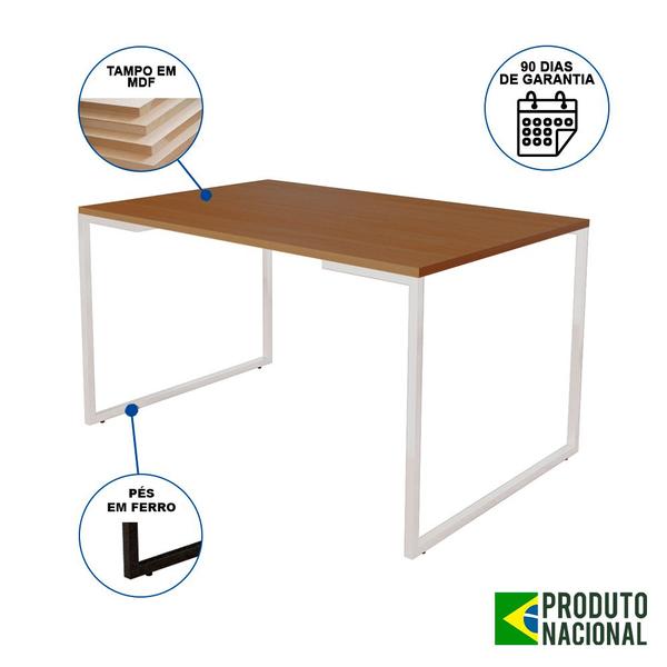 Imagem de Mesa de Jantar Industrial 6 Lugares Canela 140x90 Base Aço Branco