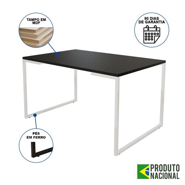 Imagem de Mesa de Jantar Industrial 6 Lugares Preta 140x90 Base Aço Branco