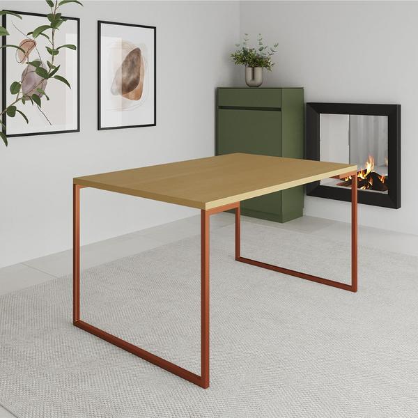 Imagem de Mesa de Jantar Industrial Canela Manchester com Base Cobre