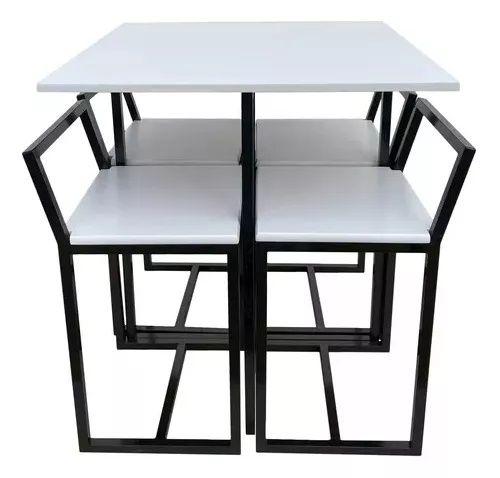 Imagem de Mesa De Jantar Industrial Quadrada 4 Banquetas Preto/branco