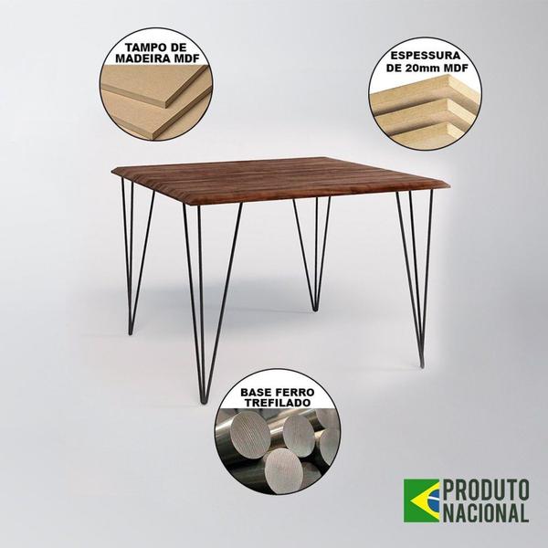 Imagem de Mesa de Jantar Industrial Quadrada Clips 90cm de Ferro Marrom