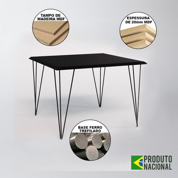 Imagem de Mesa de Jantar Industrial Quadrada Clips Preta 90cm de Ferro Preto