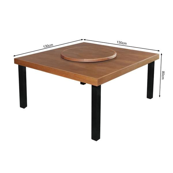 Imagem de Mesa de Jantar Indústrial Sophia 1,30m Quadrada com Prato Giratório Base Alumínio - Castanho