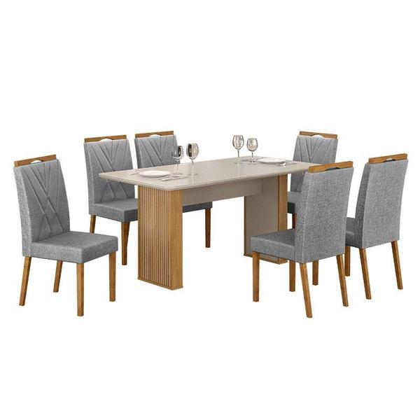 Imagem de Mesa de Jantar Júlia 160x80cm Cinamomo Off White com 6 Cadeiras Lara Linho Prata - Valdemóveis