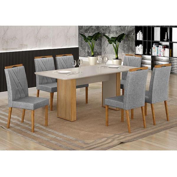 Imagem de Mesa de Jantar Júlia 180x90cm Cinamomo Off White com 6 Cadeiras Lara Linho Prata - Valdemóveis