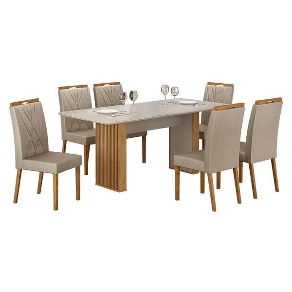 Imagem de Mesa de Jantar Júlia 180x90cm Cinamomo Off White com 6 Cadeiras Lara Veludo Bege - Valdemóveis