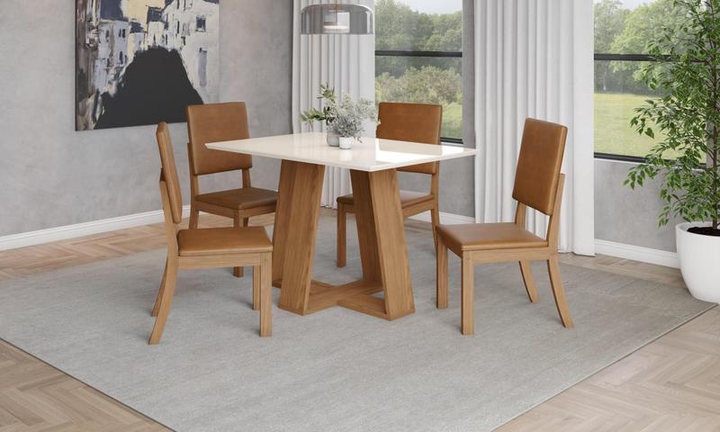 Imagem de Mesa de Jantar Lins 120 S/ Vidro Nature/Off White - Henn