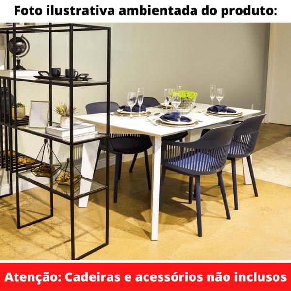 Imagem de Mesa de Jantar Lisboa Univ Retangular 140 cm Tampo de Madeira Vidro Colado Laca Off White Brilhante