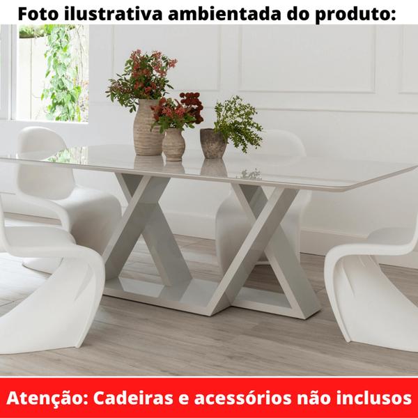 Imagem de Mesa de Jantar Livia Flora 180 cm Retangular Borda Arredondada Madeira Vidro Colado Laca Off White