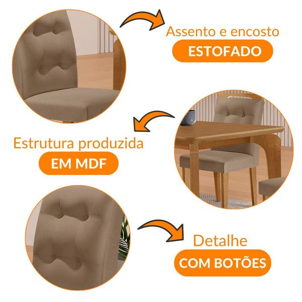 Imagem de Mesa de Jantar Liz 120cm MDF Canto copo e com 4 Cadeiras Carol