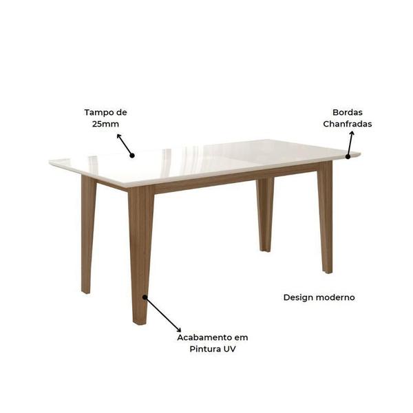 Imagem de Mesa de Jantar Liz 160cm com Vidro Carvalho/Off White - Poliman